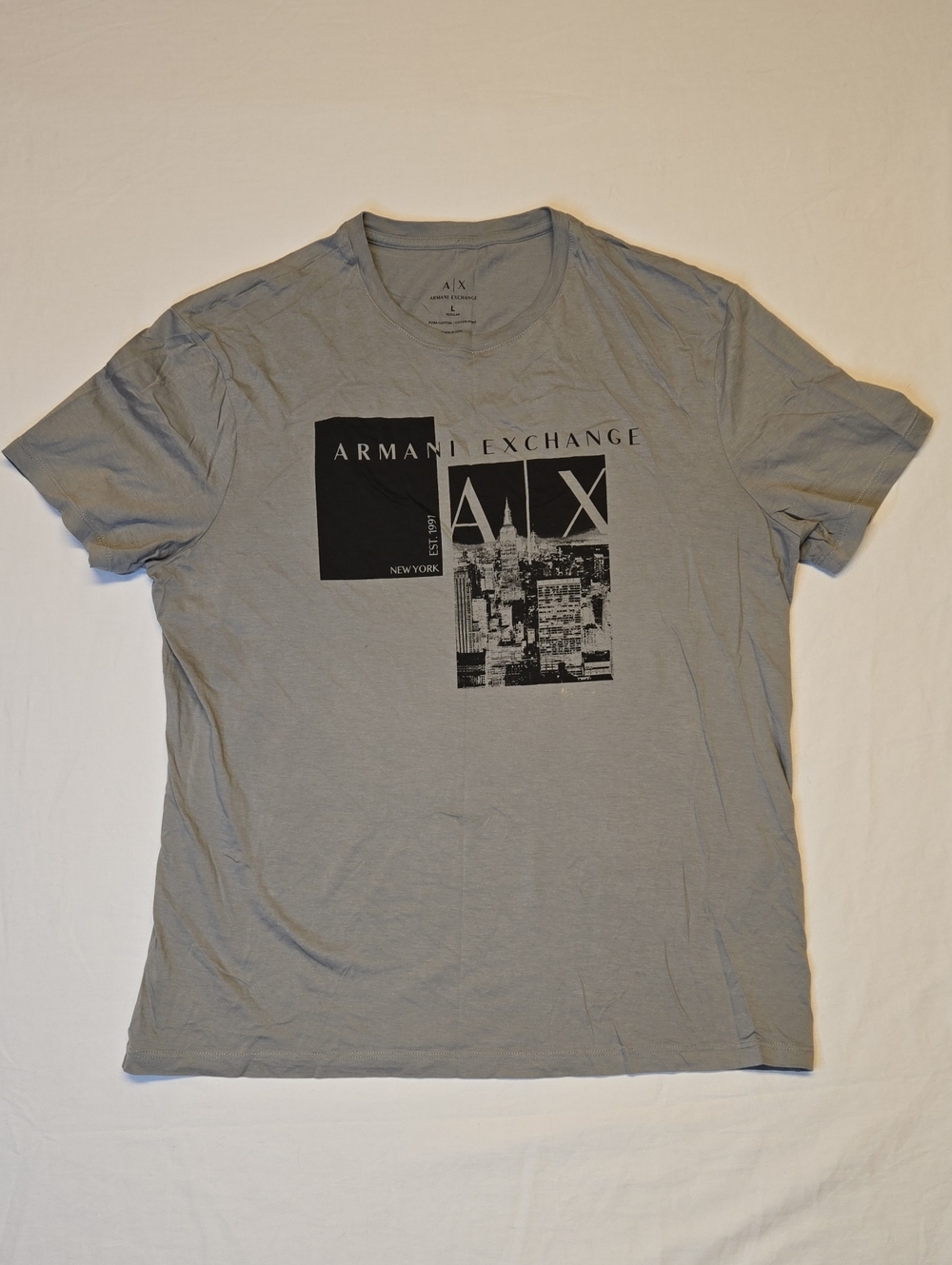 Armani Exchange Gray Short-Sleeve Crewneck Tee with Black A|X Graphic
